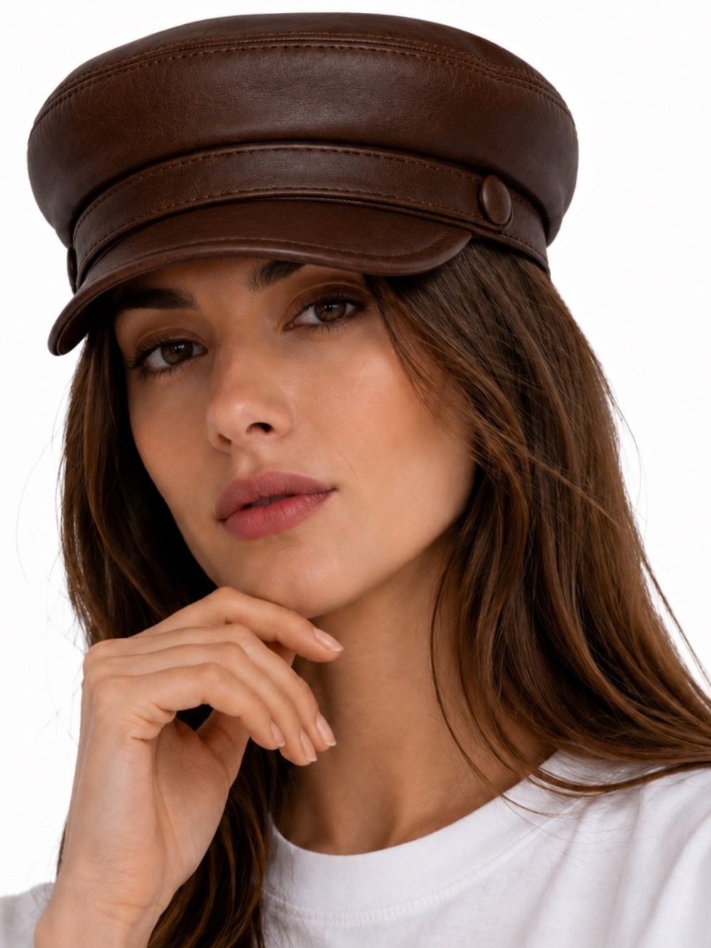 Brown Lambskin Leather Captain Cap – Handmade Greek Fisherman Hat